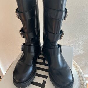 Black Leather Buckle Boots distressed style